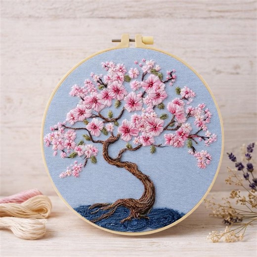 Cherry Blossom Tree Embroidery Kit DIY Floral Needlework - Etsy