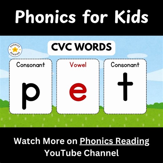 CVC words reading practice with phonics. Watch more phonics reading videos on the Phonics Reading YouTube Channel. Follow Phonics Reading to learn more about phonics. Like, save, share the video with others so they can also learn. . . #phonics #cvcwords #learntoread #learnenglish #homeschoollife #homeschooling #homeschoollife #homeschoolmama #homeschoolmom #homeschoolers #homeschoolmum #homeschool #homeschooling | Phonics Reading