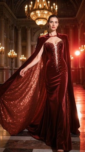Beautiful Cape Dress | The Ruby Gown #aifashion #couturelegends #klingai #digitalfashion #velvet