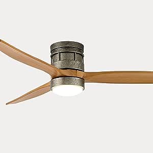 EKIZNSN 52 Inch Outdoor Modern Ceiling Fan with Lights for Farmhouse, 3 Blade Low Profile Flush Mount Hugger Ceiling Fans, Brushed Nickel