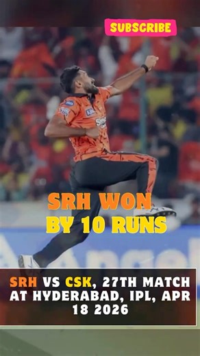 SRH vs CSK Thriller 🔥 | Hyderabad Triumph by 10 Runs | IPL 2026 #ipl2026 #shorts