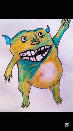 Easy Artwork on Instagram: "👾 Cartoon Monster Drawing – Color Filled Art ✏️ Hand-drawn outline 🎨 Bright color filling & cute details --- Key Features: • Cute cartoon monster drawn by hand • Bold outlines with clean pencil work • Bright and colorful filling for a fun look • Expressive eyes and playful facial expression • Simple shapes used for an easy cartoon style • Smooth coloring with neat edges • Balanced color combination • Fun, cheerful, and creative vibe • Perfect example of beginner-fri