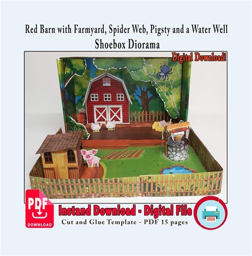 Red Barn Farmyard Shoebox Diorama: Cut & Assemble (PDF) - Etsy