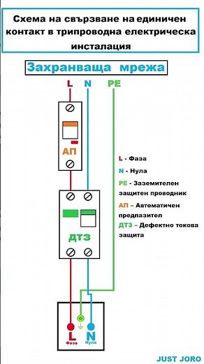 Схема на свързване на единичен контакт в трипроводна електрическа инсталация