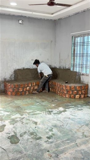 L sofa 🛋️ using only bricks 🧱 #shorts #homedecor #sofaset #cementcrafts #crafts #viralvideo