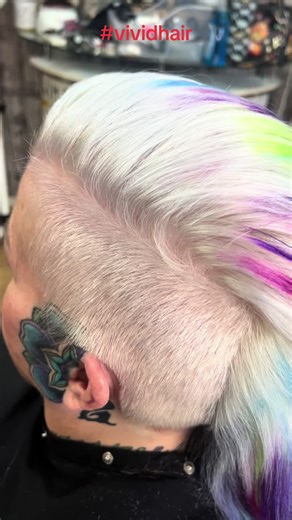 Hair transformation platinum blond Mohawk with hand painted vivid colors for an ombre or balayage look #tiktokreels #tiktokhair #tacomahairsalon #hair #haircolor