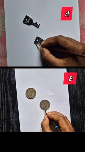 Realistic key v/s coin drawing #realisticdrawing #realisticart #viralreels #shorts #trendingshorts