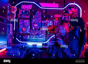 Gamer using joystick controller for virtual tournament plays online video game Stock Photo - Alamy