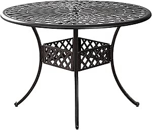42" Round Cast Alumnium Patio Table,Outdoor Patio Bistro Table,Round Patio Dining Table with 1.97" Umbrella Hole for Garden,Patio,Yard(Antique Bronze)