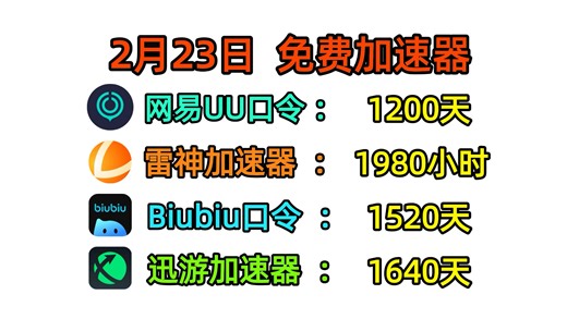 2月23日UU加速器口令兑换码大放送！2月UU、雷神、biubiu、奇妙、迅游CDK兑换码免费领，速冲！