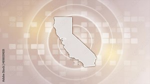 California State (USA) Animated Map on Minimal Background, Multi Purpose Background with Ripples and Boxes with 3D California State Map, Useful for Politics, Elections, Travel, News and Sports Events