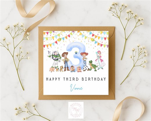 Handmade Toy Story Birthday Card With Name and Age Personalization - Custom Kids Birthday Keepsake With Watercolor Number - Etsy