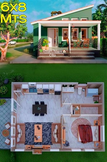 🌿 Amazing 6x8 meter house design! This compact home maximizes space and style. What do you think? #smallhouse #houseplans #home 🌿 #dreamhouse 🏡ℂ𝕋𝕋𝕆💚 | Dream House