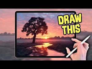 EASY PROCREATE Landscape DRAWING Tutorial - Sun River