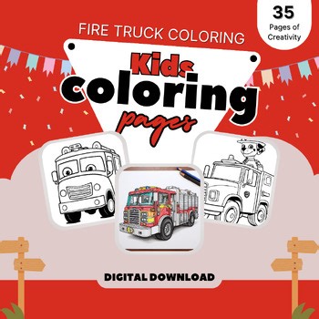 Fire Trucks: 35 Vehicle Coloring Pages for Kids and Adults
