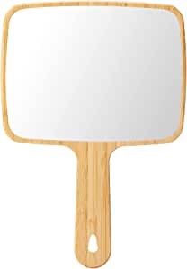 YEAKE Hand Mirror,Natural Bamboo Handheld Mirror with Handle, Single-Sided Portable Travel Vanity Mirror for Men & Women,6.9" W x 9.9" L