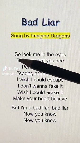 Song Lyrics Display: Bad Liar by Imagine Dragons
