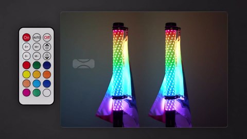 MICTUNING 2Pack 2ft Fat Whip Light RGB+IC Chasing, LED Whip with 8 Flags, RF Remote & Rocker Switch, Spiral Antenna Whips IP68 Waterproof for ATV UTV SXS RZR Can-Am X3 Off-Road