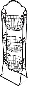 Gourmet Basics by Mikasa 5184916 Harbor Adjustable 3-Tier Metal Floor Standing Fruit/Home Storage Basket, Antique/Distressed Black and Copper