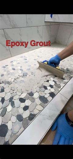 Pebble Tile at Shower Pan #short #shorts #short video