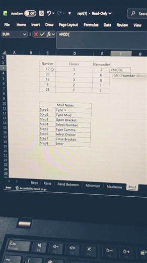 #advanced excel this formula is called as mad this formula help to find remainder in Divisor