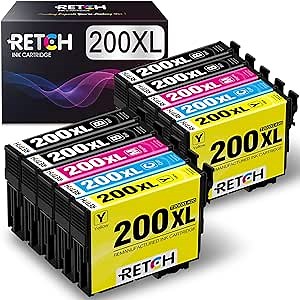 RETCH Remanufactured Ink Cartridge Replacement for Epson 200 XL 200XL T200XL, Used with XP-200 XP-310 XP-400 XP-410 XP-300 WF-2520 WF-2540 WF-2530 Printer (10 Pack)