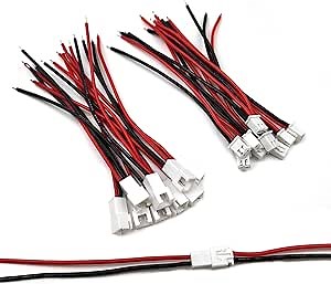 10 Pairs JST-XH 2.54mm 2 Pin Male and Female Connector Plug with 10cm 22 AWG Soft Silicone Cable Wire for Tiny Drone Battery Terminal