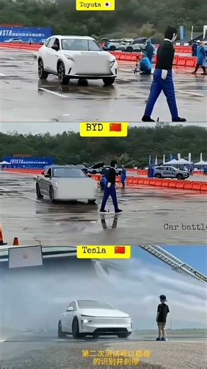 #trend TOYOTA VS BYD VS TESLA Wet Surface Auto Brake On Pedestrian