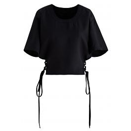 Lace-Up Cutout Waist Crop Top