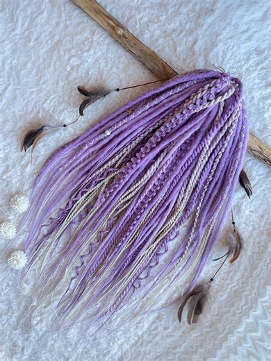 Purple Ombre Synthetic Dreadlocks With Braids – Lavender Boho Hair Extensions Set - Etsy