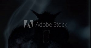 3d figure of a Werewolf creature snarling roaring with fog mist smoke rising effect