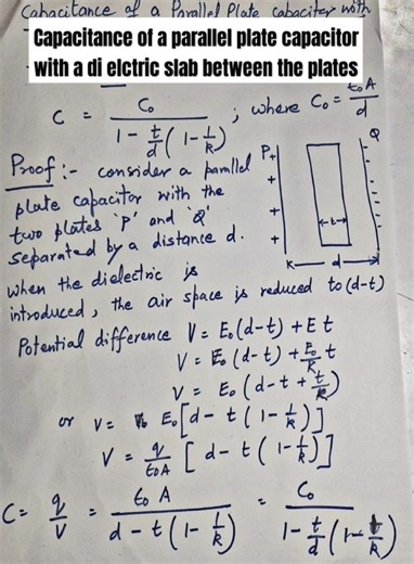 capacitance of a parallel plate Capacitor with a dielectric slab between the plates. #physics.