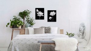 Artsbay Lotus Flower Wall Art Black & White Flower Canvas Print Zen Artwork for Bathroom Bedroom Meditation Spa Decoration 12x16inchesx2pcs
