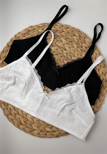 Cotton Bralette White - Soft Wireless Cotton Bra - Breathable Everyday Bra - Minimalist Lingerie - Comfortable Cotton Bralette - No Wire Bra