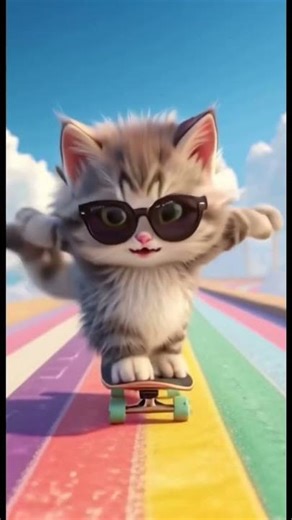 😺🌈 3D Cute Kitten Skateboarding on Rainbow Road 🛹✨ Funniest Cat Animation 4K