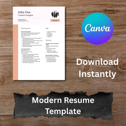 Creative Designer Resume Template Canva | Modern Professional CV Layout | One Page Resume | Editable Canva Resume Download Instant PDF Files - Etsy