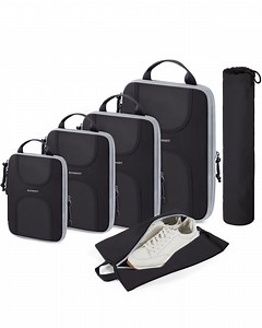 BAGSMART 6 Set Packing Cubes for Suitcases, Lightweight Suitcase Organizers & Compression Travel Cubes, Black