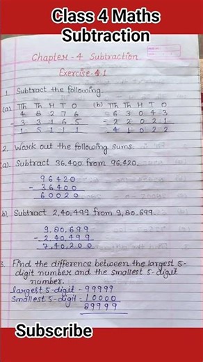 Class 4 Maths Subtraction Worksheet Solution #shorts #subtraction #class4 #forstudents