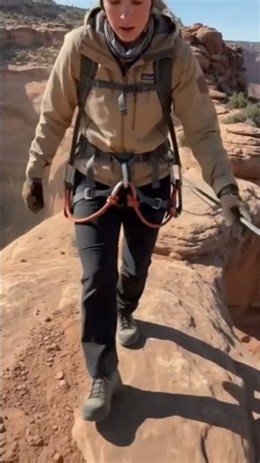 Crossing a Giant Desert Rock Arch 😳#pov#desert #rockarch #canyon #viralshorts #youtubeshorts#shorts