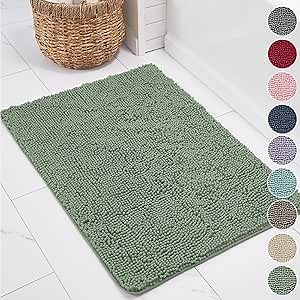 KANGAROO Bathroom Rugs, Chenille Soft Absorbent Bath Rug, Shaggy Shower Mat, Quick Dry Machine Wash Bathmat, Plush Carpet Mats for Tub, Bathtub and Room Home Decor Accessories, 42x24, Sage