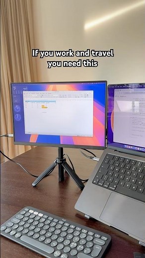 Portable monitor with a stand for remote work #tech #desksetup