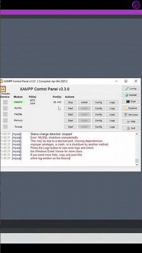 MySQL shutdown unexpectedly {No arrancar servicio} [#XAMPP ]