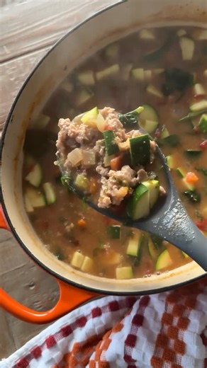 Gina Homolka - Healthy Recipes on Instagram: "Shortcut Meatball Soup 🥣 All the cozy meatball flavor—without rolling a single one. ✨ SAVE this + comment “cookbook” and I’ll DM you the link! ✨ I took my minestrone base and swapped the pasta for sautéed turkey “meatball” crumbles. One pot, so simple, and shockingly satisfying. ✅ 40g protein per serving ✅ 9g fiber ✅ No rolling meatballs ✅ Cozy, hearty, weeknight-friendly ✅ From Skinnytaste High Protein 📘 This recipe’s from Skinnytaste High Protein