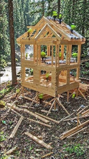 Building a log cabin alone in the forest step by step #survival #construction