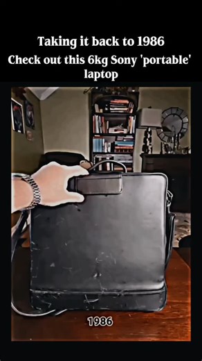 @everythingzone_25 on Instagram: "💼 The laptop featured in the video is the Sony SMC-210, a portable MSX2 computer released in 1986. Often referred to as a "luggable" rather than a laptop, it weighed approximately 6 kg (over 13 lbs) and was designed for professional and creative use in Japan. It featured a built-in monochrome screen, a full-sized mechanical keyboard, and a 3.5-inch floppy disk drive. While it looks massive by today’s standards, its all-in-one "briefcase" design was a significan
