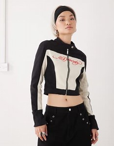 Ed Hardy fitted denim jacket in black | ASOS