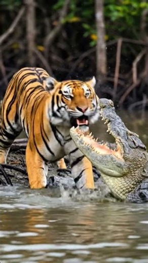 You Won't Believe Who Won This Tiger vs Crocodile Fight #shorts #wildlife #predators