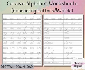 Printable Cursive Alphabet Worksheets, Handwritting Practice Pages, How to Connect Cursive Letters, Cursive Writing Practice - Etsy