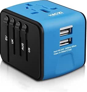 Universal Travel Adapter, HAOZI All-in-one International Power Adapter with 2.4A Dual USB, European Adapter Travel Power Adapter Wall Charger for UK, EU, AU, Asia Covers 150+Countries (Blue)