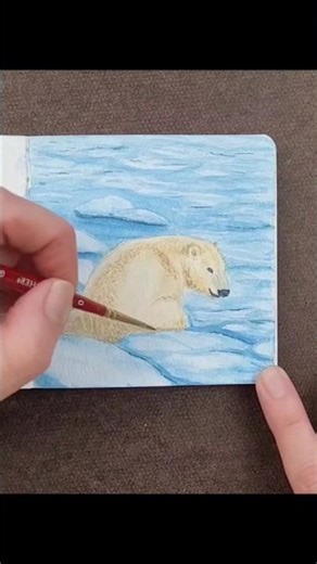 Painting a polar bear with watercolors #shorts